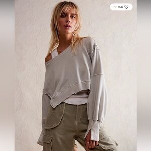 NWOT - Free People Off-Shoulder Cropped Sweatshirt